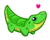 A cartoon crocodile with a cute heart symbol